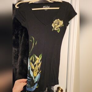 Sinful vintage Black and Yellow Floral Tee